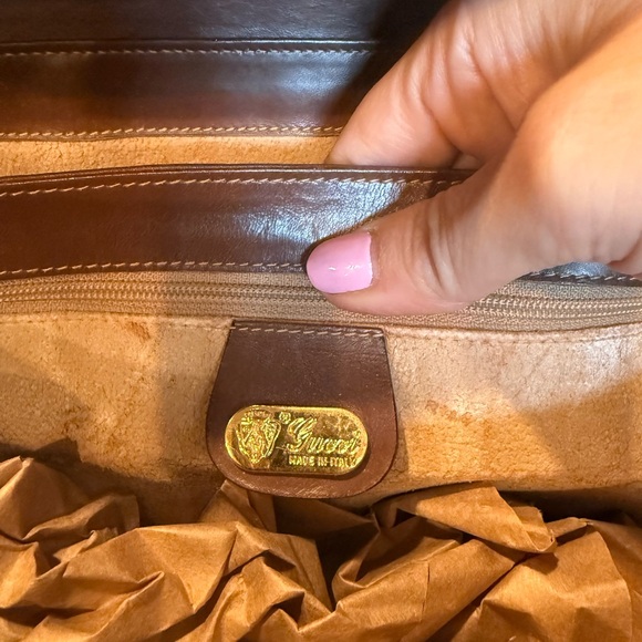 Vintage Gucci Monogrammed Coated Canvas Shoulder Bag with Leather Brown Trim - Picture 8 of 14